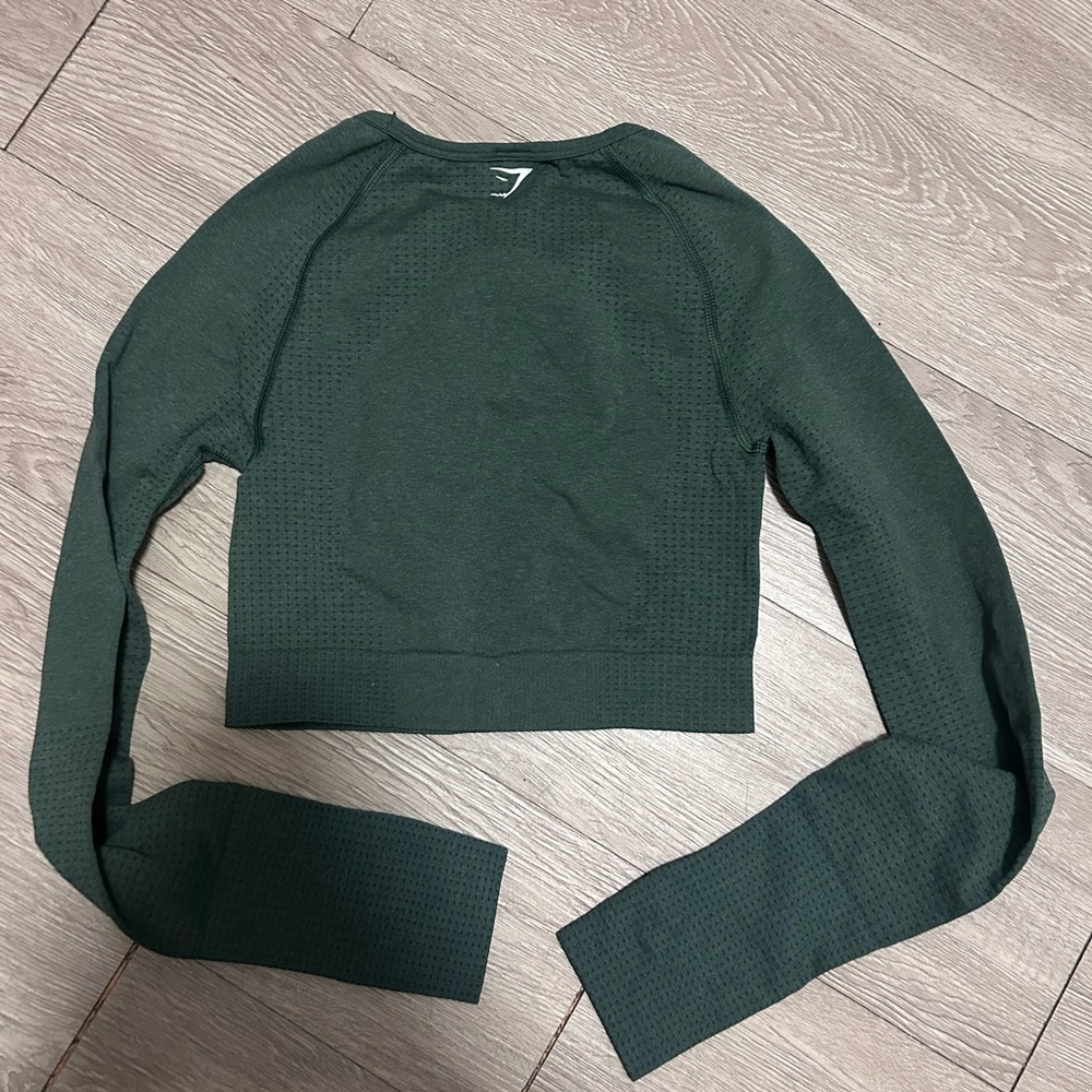 Gymshark Dark Green Seamless Long-Sleeve Crop Top - Picture 3 of 3